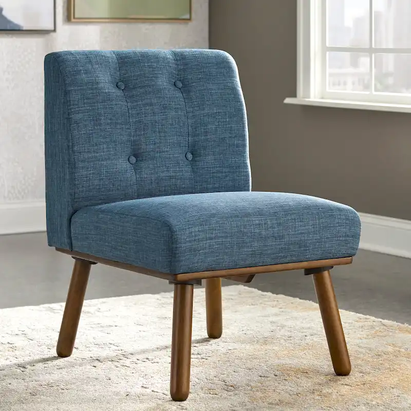 Tufted Armless Accent Chair with Rubberwood Legs – Multiple Colors