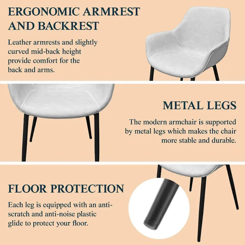 Leather Dining Chair with Iron Legs Set of 4 Modern Accent Armchair