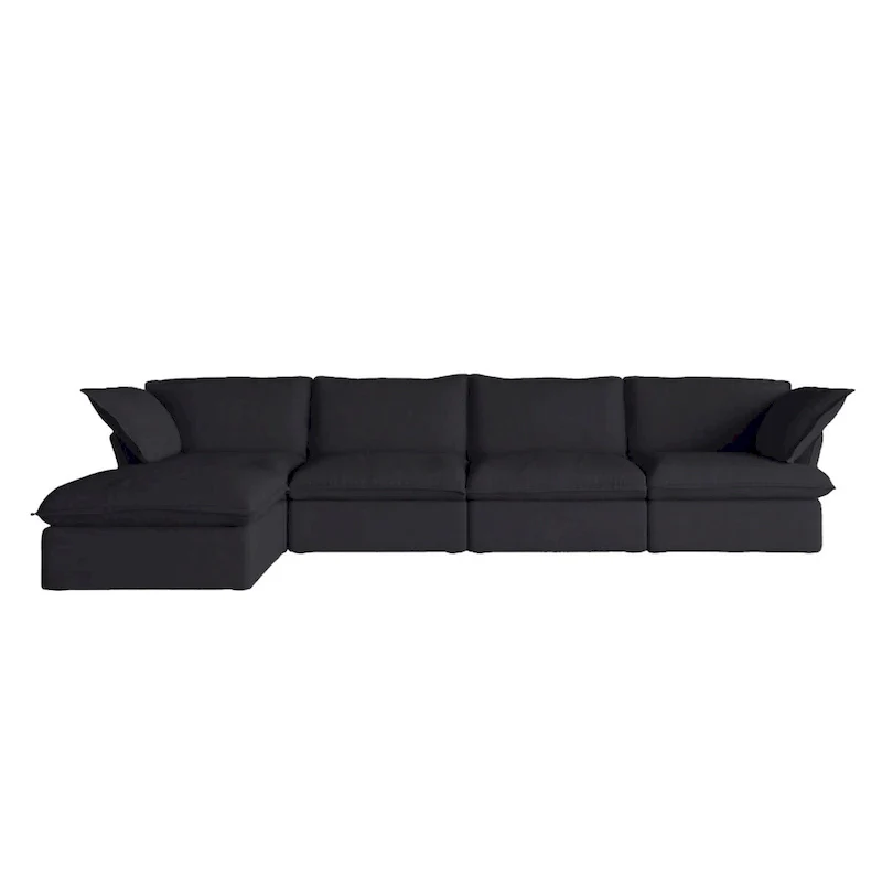 Gray Velvet L-Shape Sectional Sofa - 5 Seat