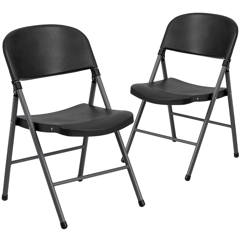 2 PK 330 lb. Capacity Plastic Folding Chair with Charcoal Frame