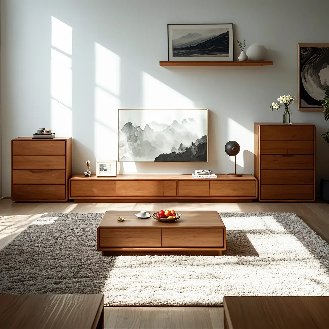 63 Brown Modern Wooden TV Stand with Cable Management