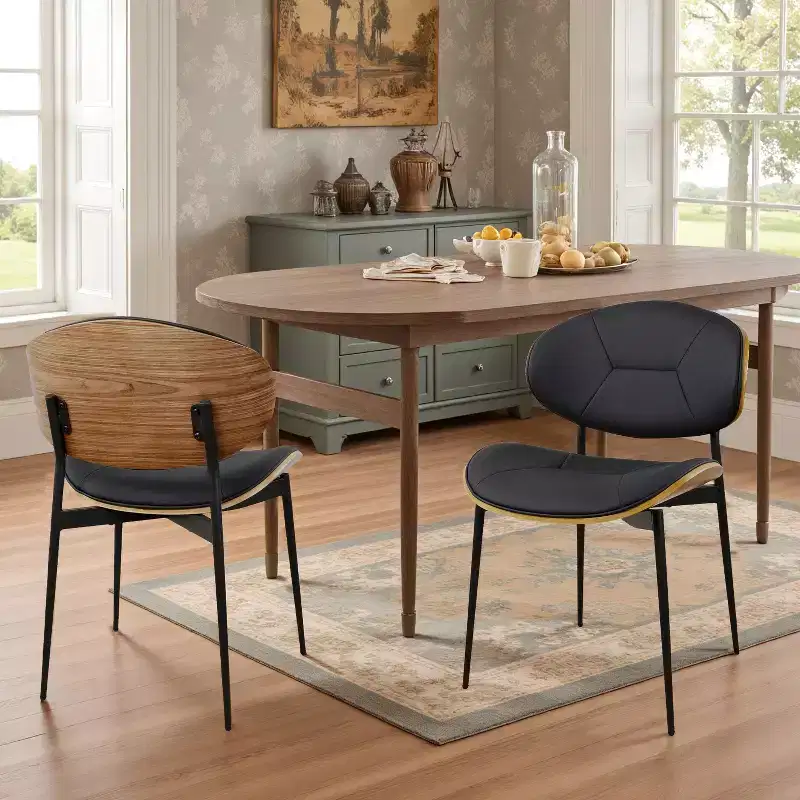 Art Leon Faux Leather and Bentwood Dining Chair with Metal Legs, Set of 2