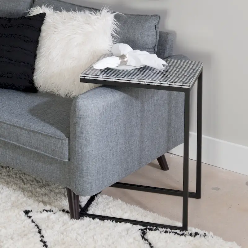 Capiz Shell Accent Table - Gold/Natural, C-Shaped Design, Single User