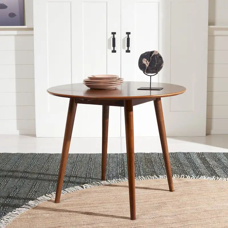 Dark Wood Folding Round Dining Table - Seats 2-4