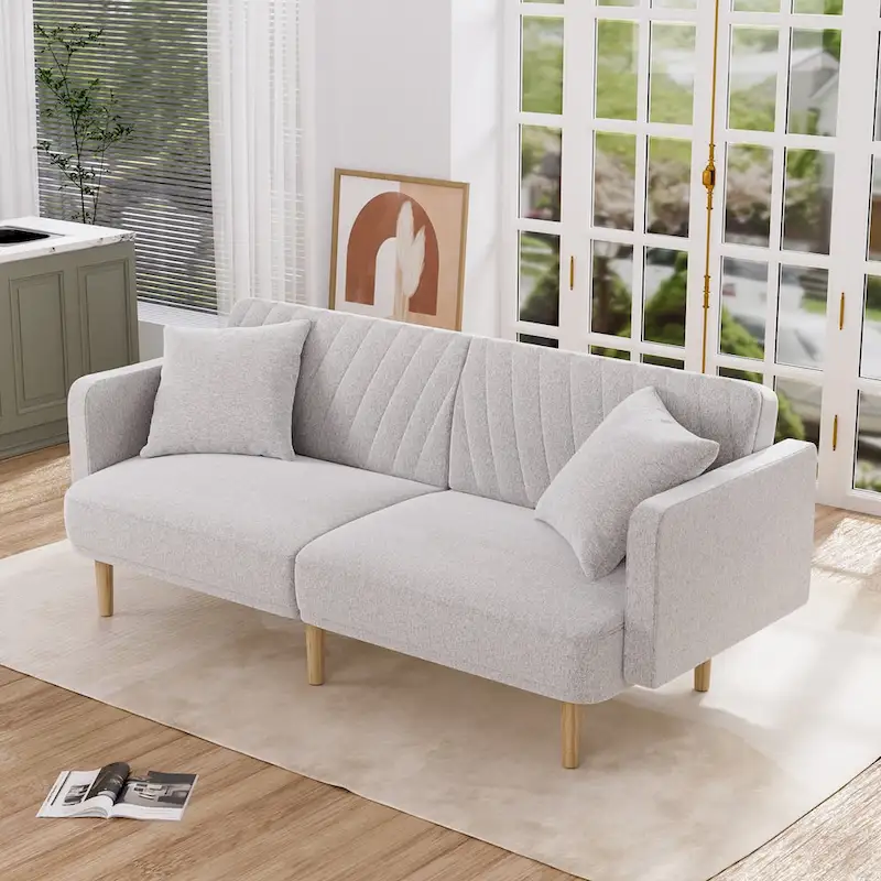 Velvet-grey / Rose Pink / Olive Green / Orange / Linen-grey / White / Brown-leather / White-leather Mid-Century Tufted Convertible Futon Sofa Bed - Fits 3 People