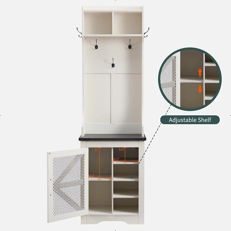 23 Wide Farmhouse Entryway Bench with Coat Rack, Hall Tree Cabinet