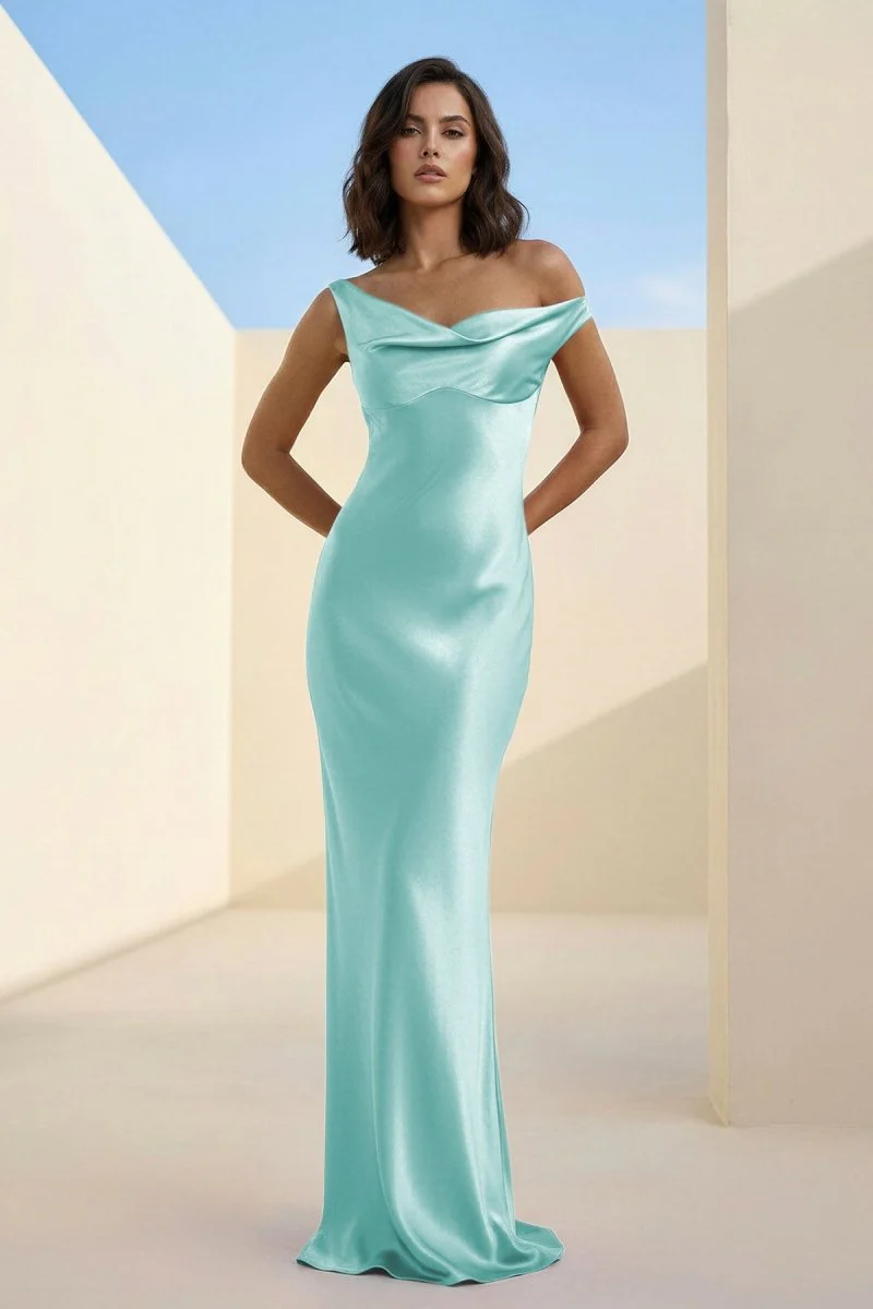 Fuchsia - One Shoulder Sheath Satin Long Prom Dresses