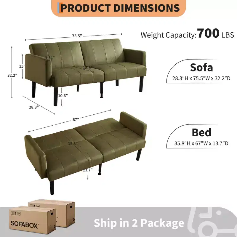 COZONY 75.5 Convertible Futon Sofa Bed, Linen Flannel Loveseat Couch with Wood Legs, Adjustable Folding Sleeper Sofa for Living Room, Small Space