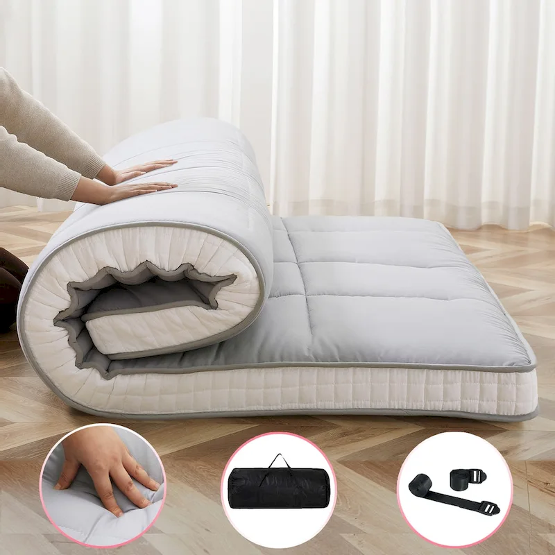Grey / Black Roll-Up Floor Futon Mattress – Standard & Thickened, Twin/Full/Queen