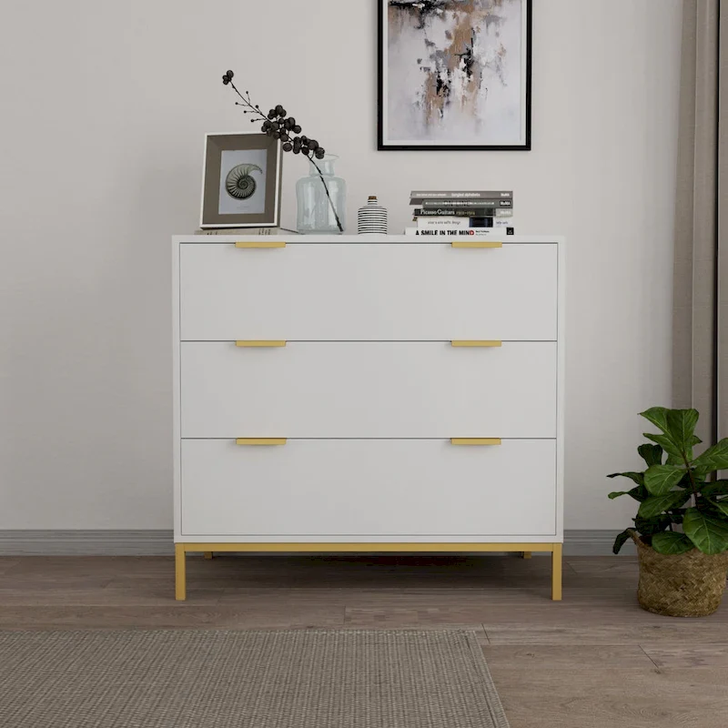 White 3-Drawer Dresser, Mid-Century Modern Style, 2-Person Assembly