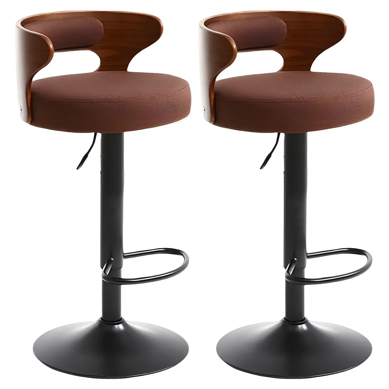 Adjustable Round Leather Swivel Bar Stools with Back