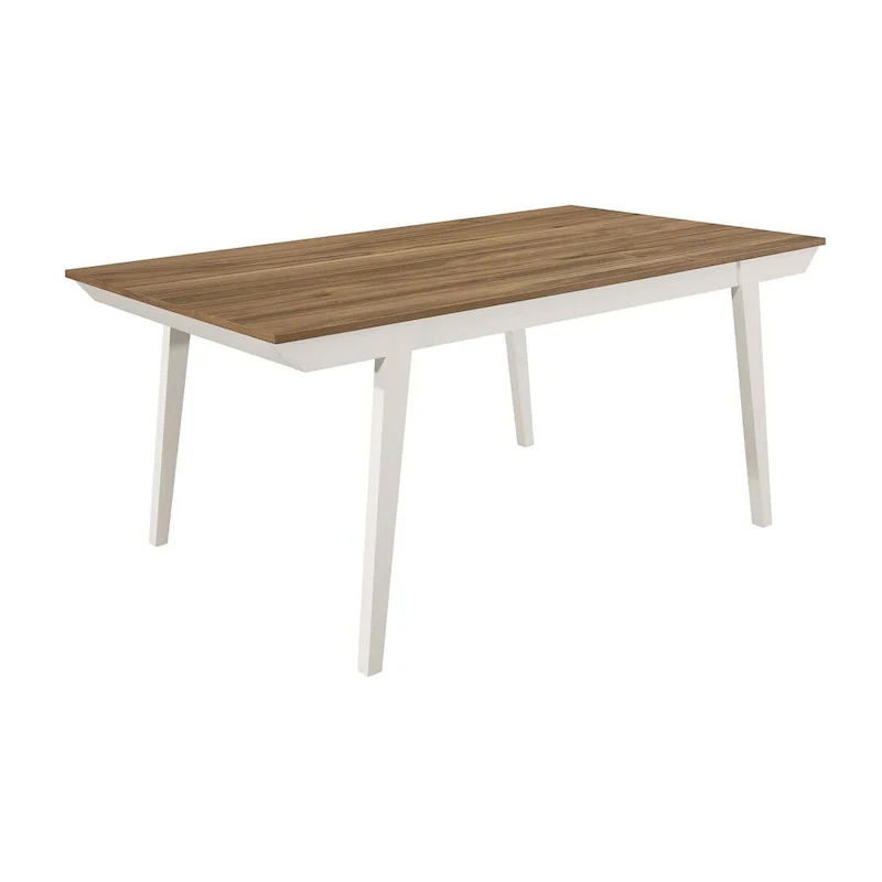 Natural Acacia/Off White Rectangular Dining Table with Flared Legs, Seats 6