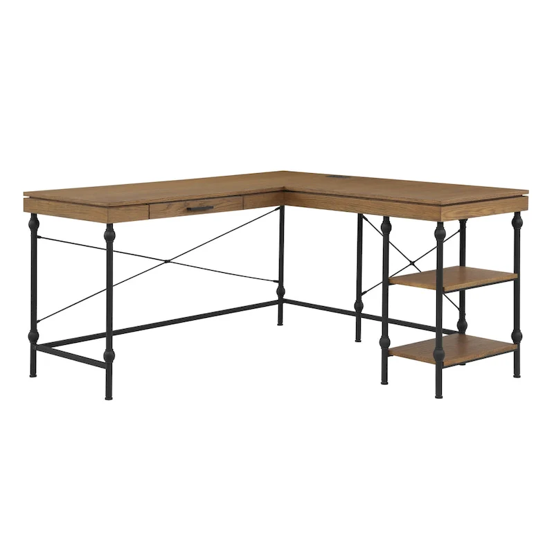 Haley Farmhouse 59-inch Metal L-Shaped Computer Desk with USBs by Furniture of America