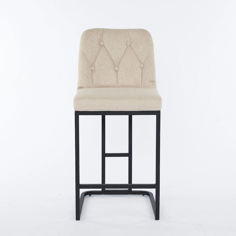 Upholstered Bar Stools Set of 2, Counter Height Bar Stools with Button-Tufted Backrest, Kitchen Island Chairs with Metal Frame