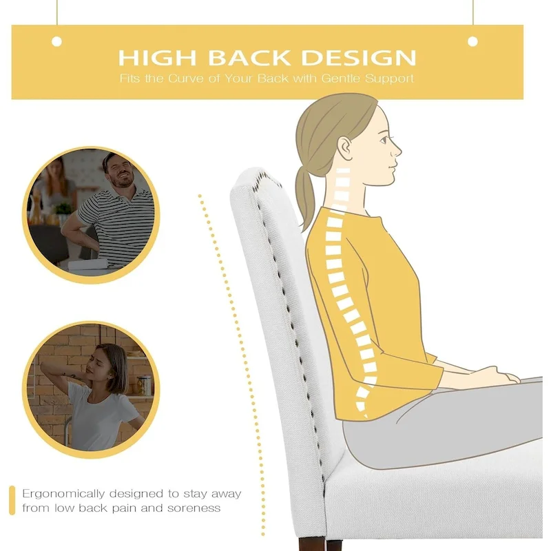 Upholstered Dining Chairs Set of 2, Modern Upholstered Fabric Dining Room Chair with Nailhead Trim and Wood Legs