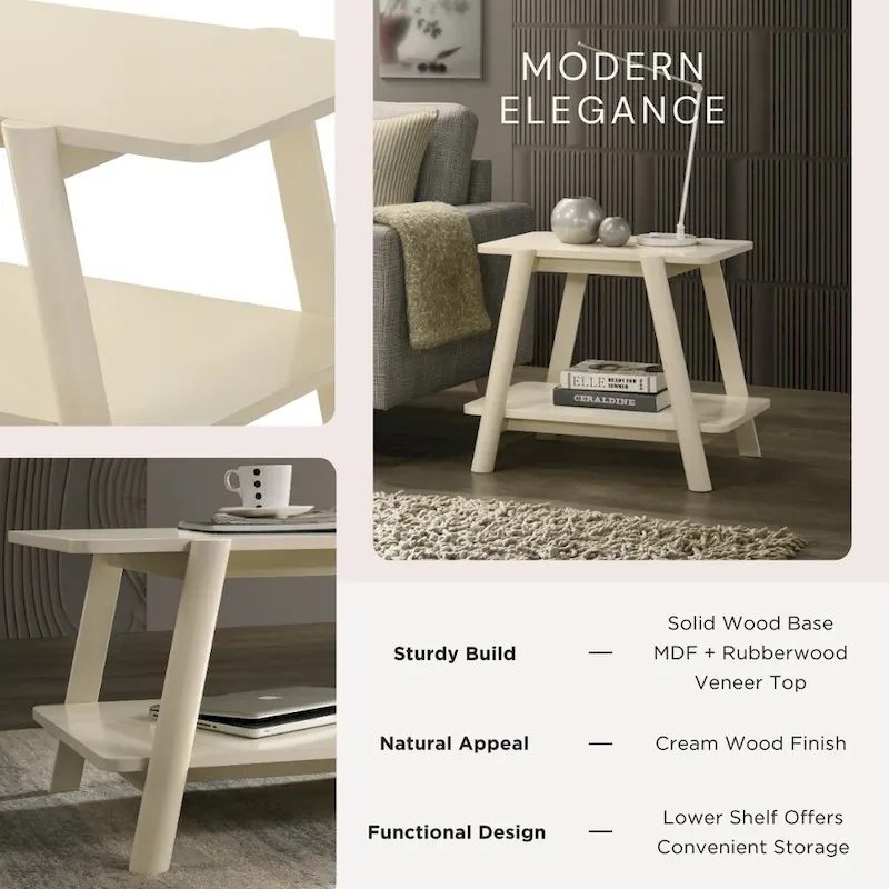 Roundhill Furniture Metz Mid-Century Wood Shelf 3-Piece Coffee Table Set