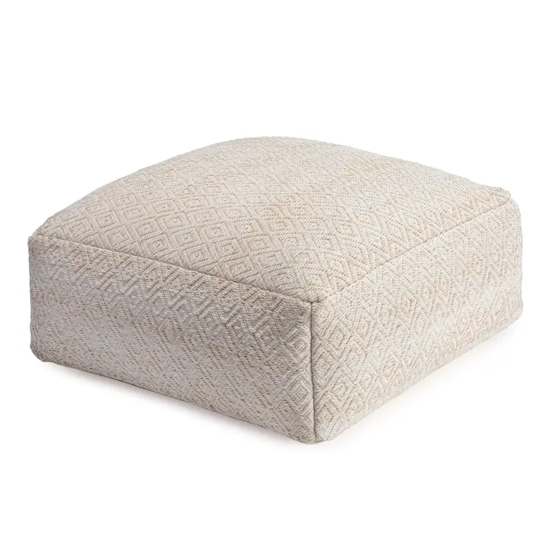 Jani Willamette 34-inch Beige Square Oversized Pouf Ottoman - Stylish Footrest for Living Room, Bedroom