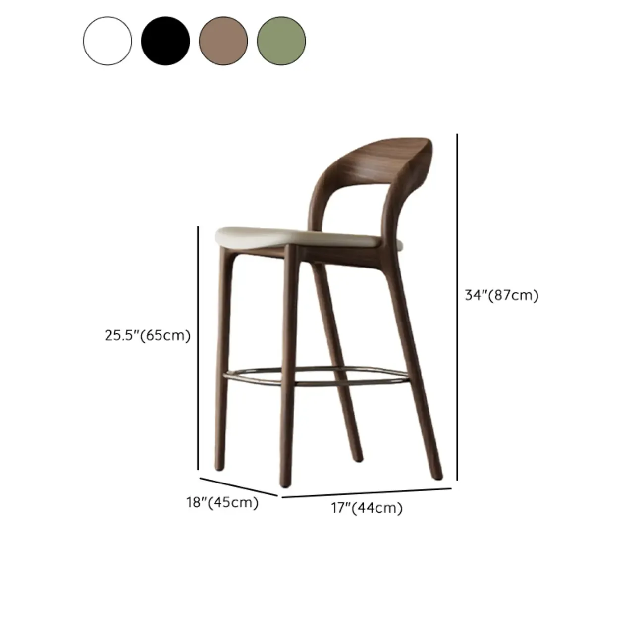 Mid-Century Modern Wood Faux Leather Bar Stool