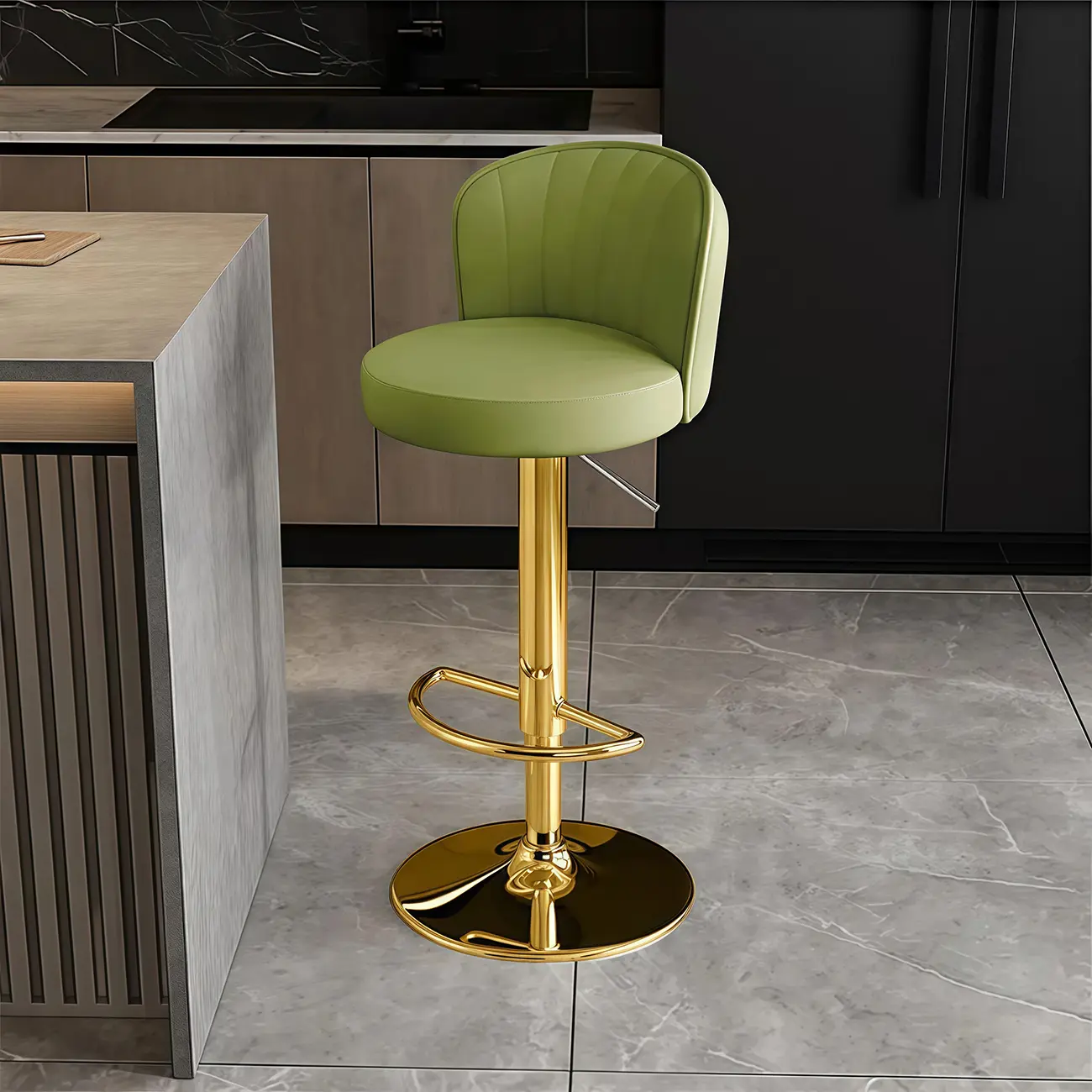 Modern Leather Adjustable Swivel Bar Stools with Back