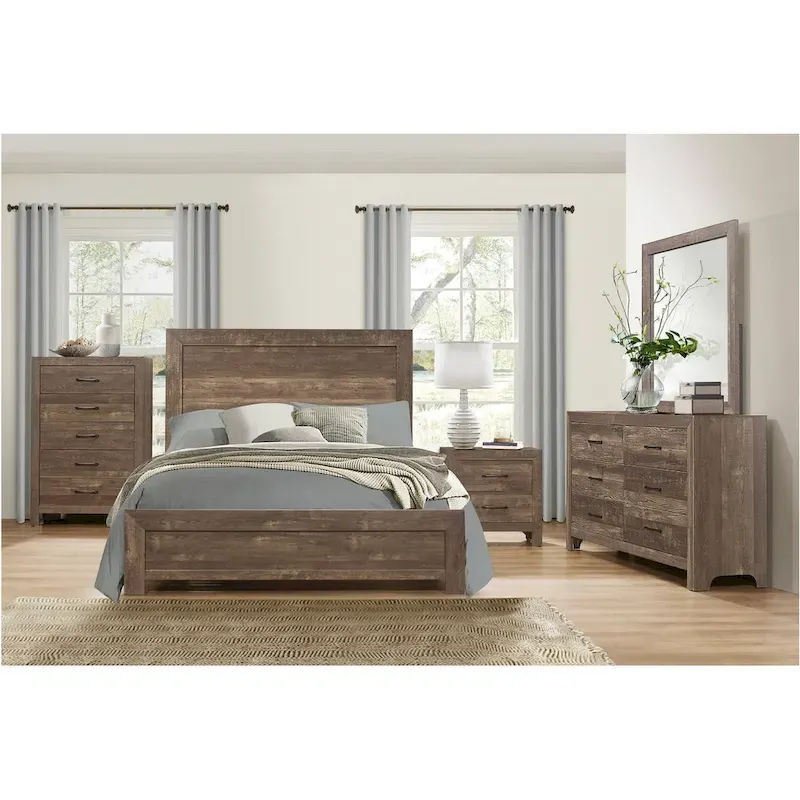 Tabina 3 Piece Rustic Brown Modern Panel Bedroom Set
