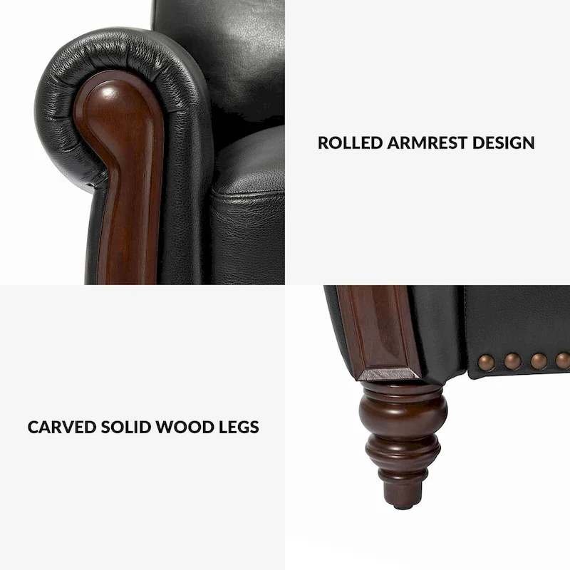 84 Traditional Genuine Leather Sofa with Carved Wood Legs