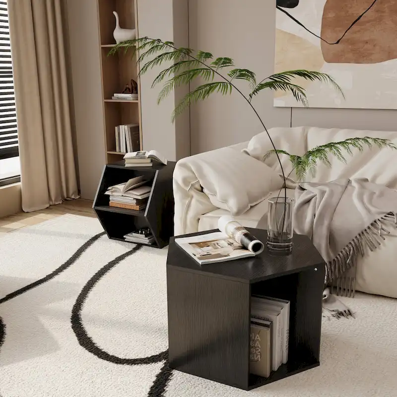 White Hexagonal Coffee Table Set of 2