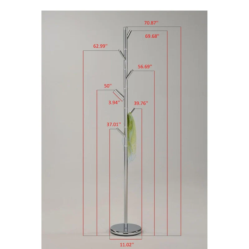 Modern 6 Hook Metal Coat Rack (Chrome)