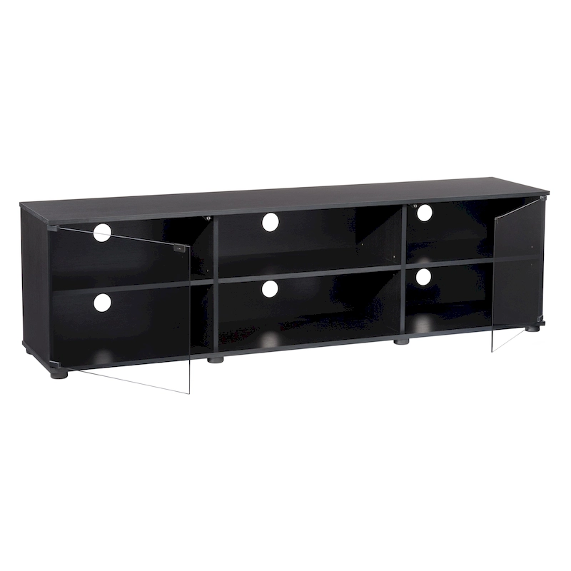Fiji Black TV Stand with Glass Doors, For TVs up to 85 Inches