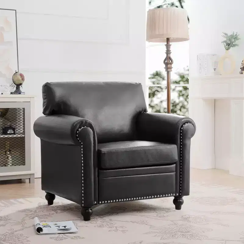 Classic 84''W Chesterfield PU Leather Sofa, 3-Seater/1-Seater Couch with Rolled Arms and Nailhead Trim for Living Room or Office  ModernLuxe