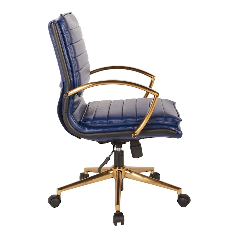 Mid-Back Faux Leather Office Chair with Gold Base