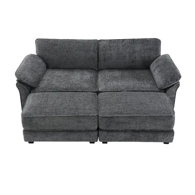 4 Seat Upholstered Free Combination Modular Convertible Sectional Sofa Bed Set, Deep-Seat,Ottoman,Grey