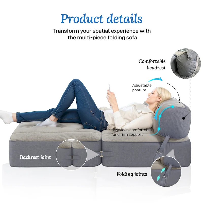 WOWMAX Convertible Folding Sofa Bed Folding Chair Bed with Back Bolster