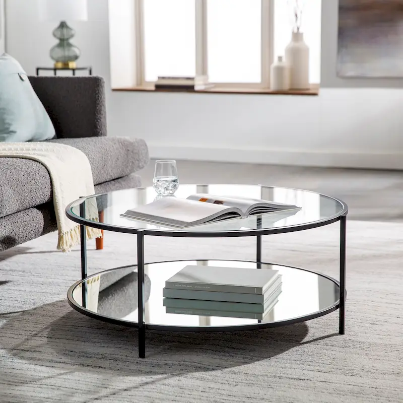 Alecsis Glass Round Coffee Table - 14H x 36W x 36D