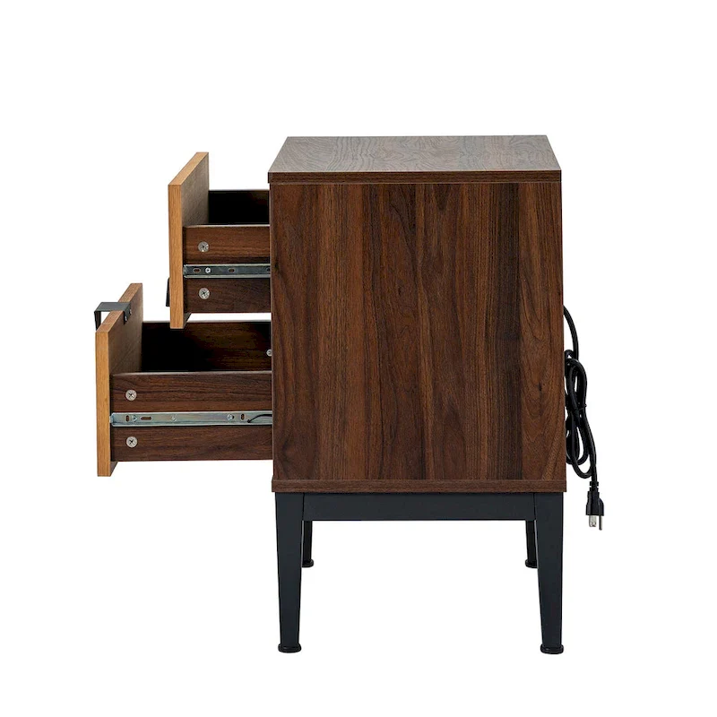 Apakah Modern 25Tall 2-Drawer Nightstand with Charging Station and Adjustable Legs Set of 2 by HULALA HOME