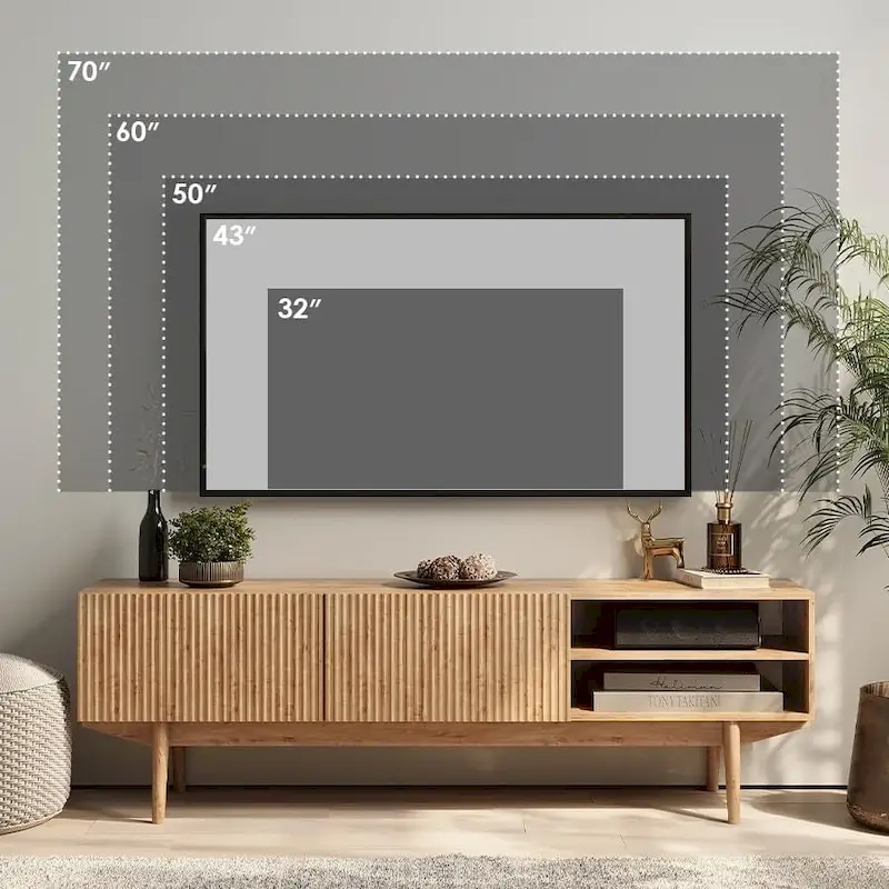 TV Stand Console Fits TV's up to 65 in. with Wood Legs in Mid Century Modern Scandinavian Design