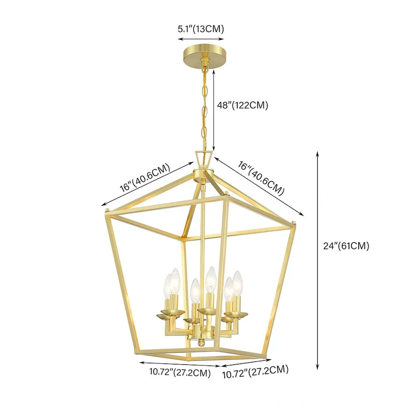6 - Matte Black/ Gold Light Pendant - 16 x16 x24