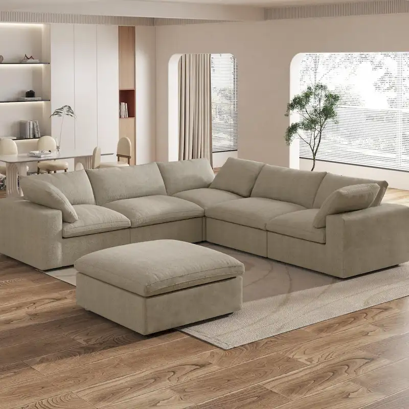 Widen Down Filled 5-Piece Sectional and Ottoman