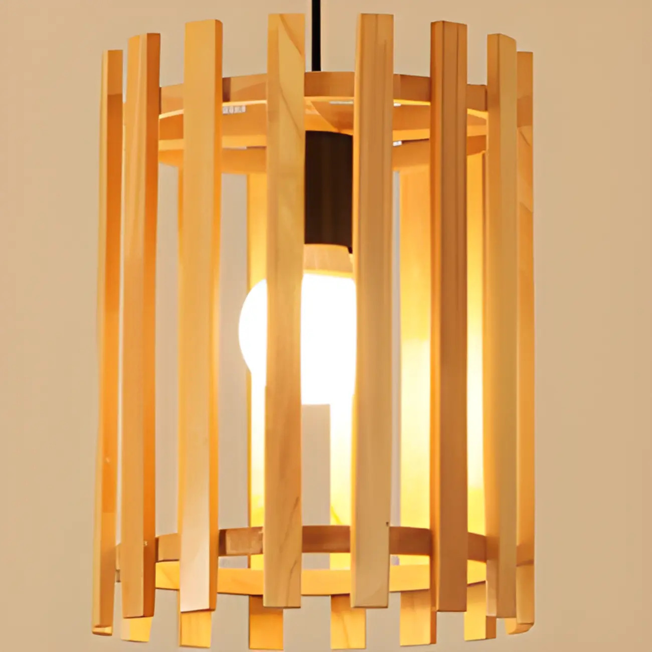 Adjustable Height Rustic Cylinder Wooden Pendant Light