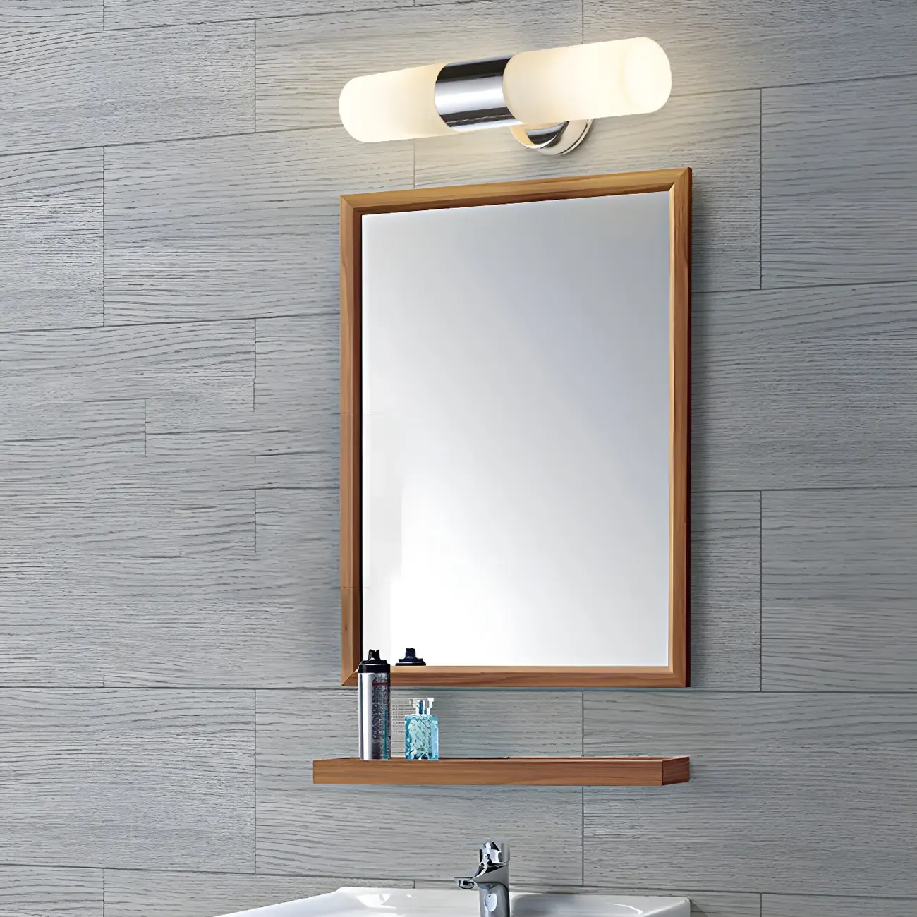 Modern Cylinder Glass Silver Dual Bathroom Vanity Light