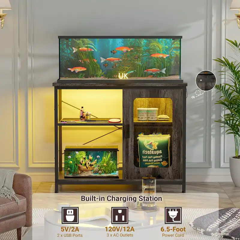 20-29 Gallon Fish Tank Stand with Power Outlets & LED Light