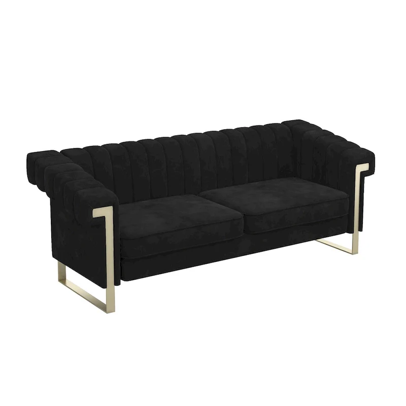 Takefuns Traditional Chesterfield Tufted Velvet Sofa, Couch with Removable Cushions and Gold Legs