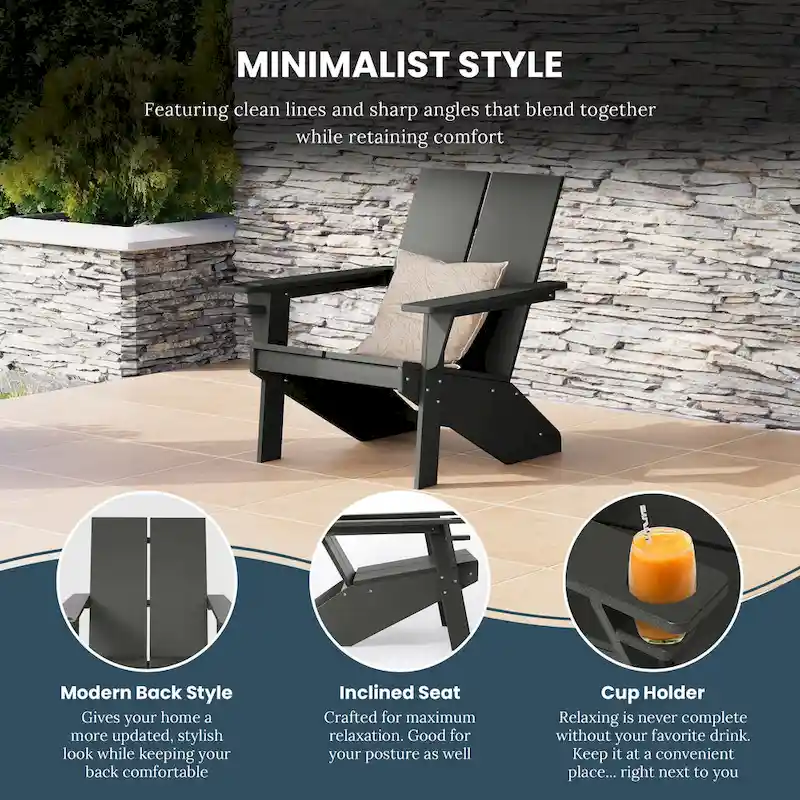 Polytrends Coastin Modern Poly Adirondack Chair (Set of 4), Black