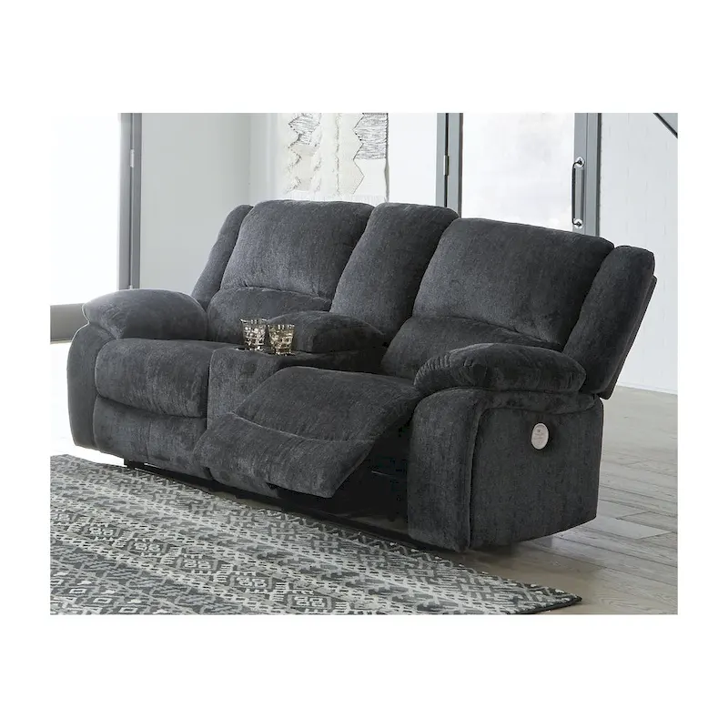 Draycoll Double Power Reclining Loveseat w/ Console, Dark Gray - 40 x 70 x 40
