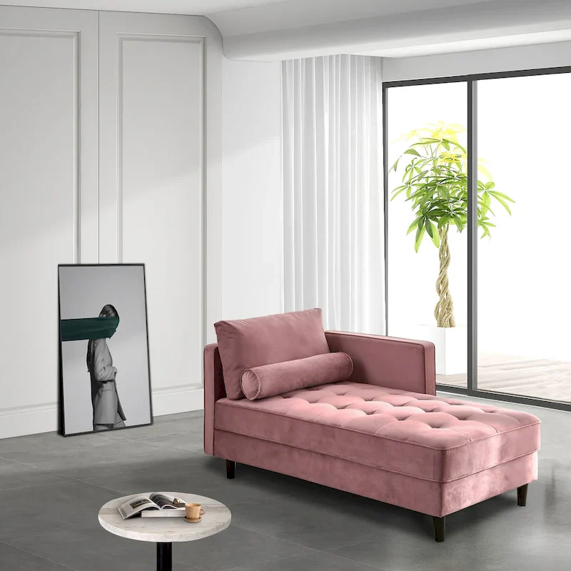 Velvet Chaise Lounge Chair with Channel Tufting