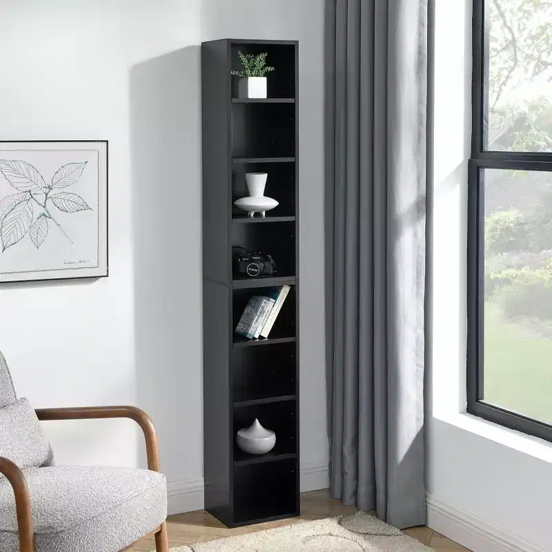 Okak 8 Tier Tall Tower Bookshelf Corner Organizer,Wooden Display Bookcase Open Storage Rack for Office,Living Room