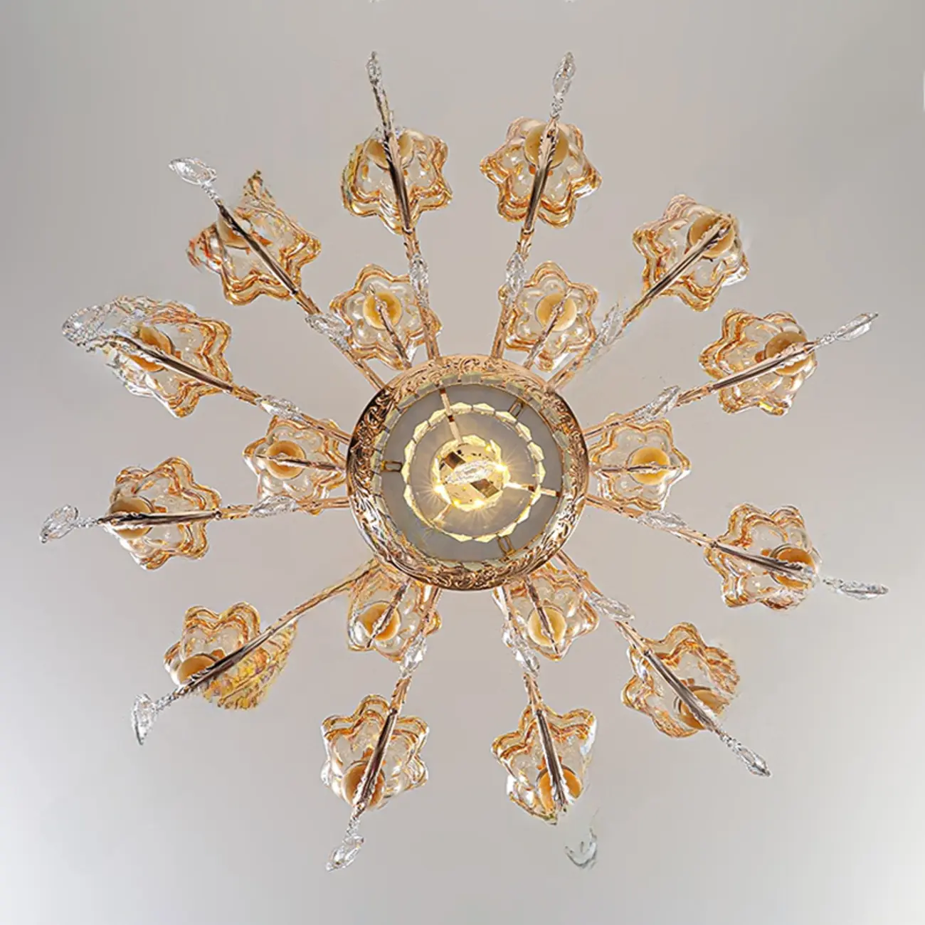 Adjustable Luxury Gold Flower Shape Clear Glass Chandelier