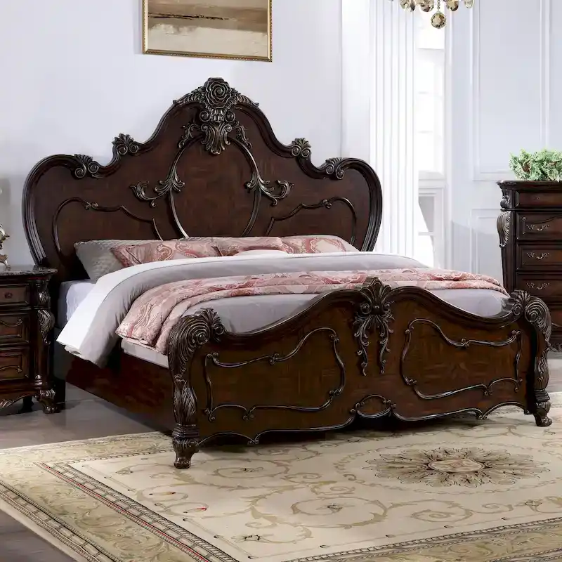 Traditional Solid Wood Panel Bed