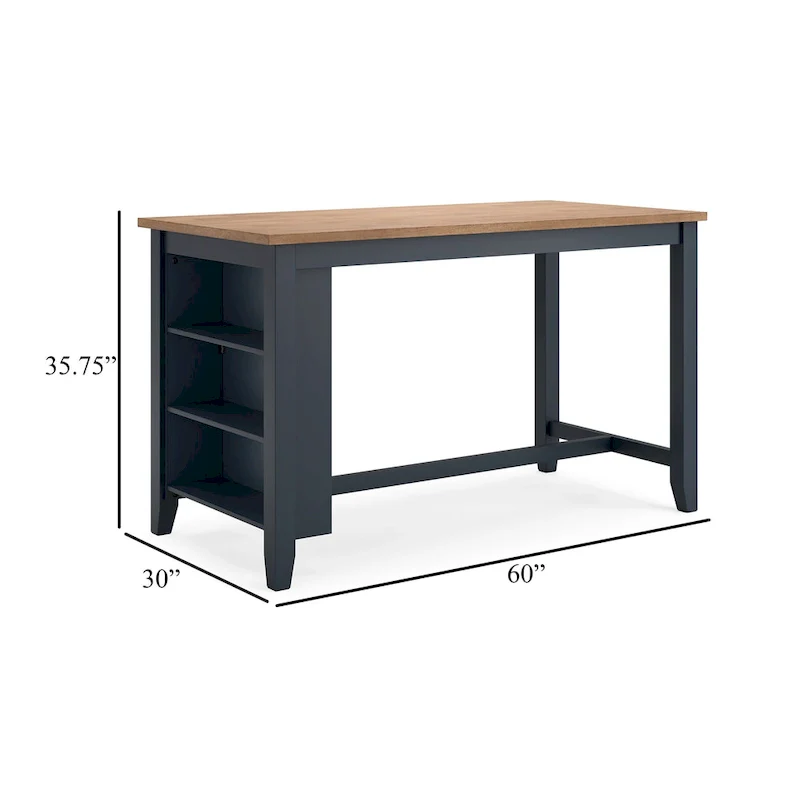 Counter Height Dining Table, 60 Inch, Dark Blue Brown Mango Wood