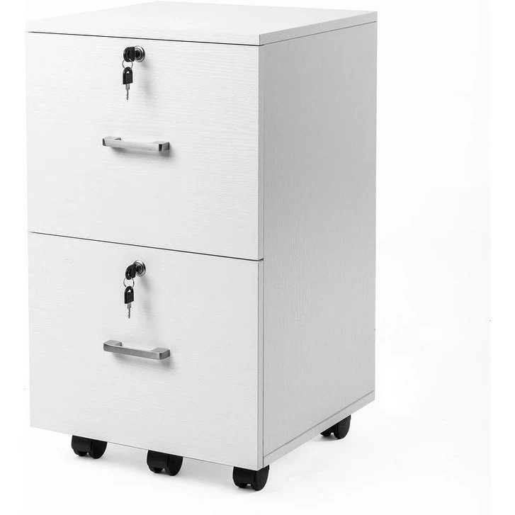2-Drawer Rolling Wood File Cabinet with Lock