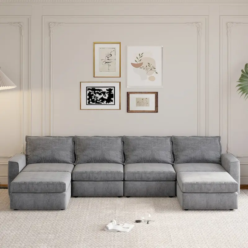 Chenille Modular U-Shaped Sectional Sofa with Ottoman